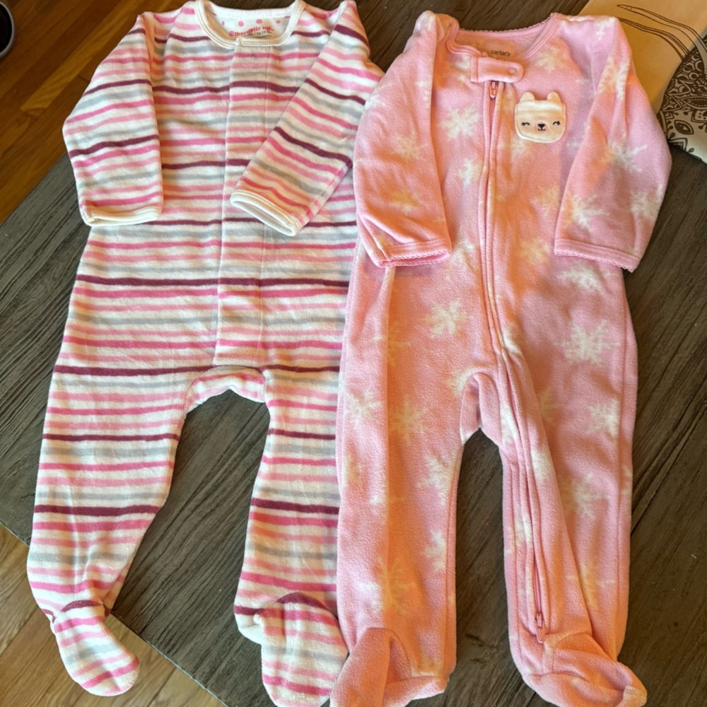Cozy Pink and Striped Kids Fleecy One Pieces with Footies 6-9M